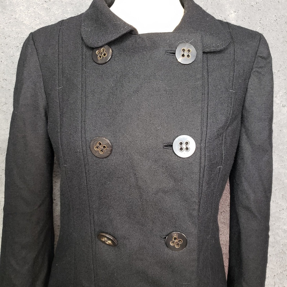 Tory Burch Double Breasted Wool Pea Coat Womens Size 6 Black Long Sleeve